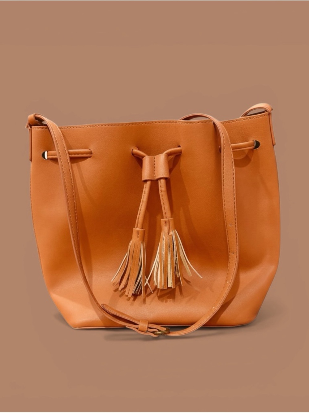J. Crew Cognac/ Tan Leather Tassel Drawstring Shoulder Bag | NEW